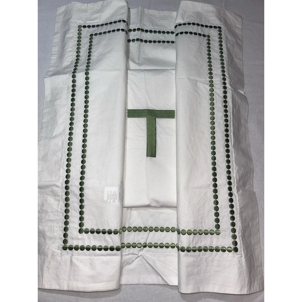 2 Pottery‎ Barn Pearl green embroidered King shams 
